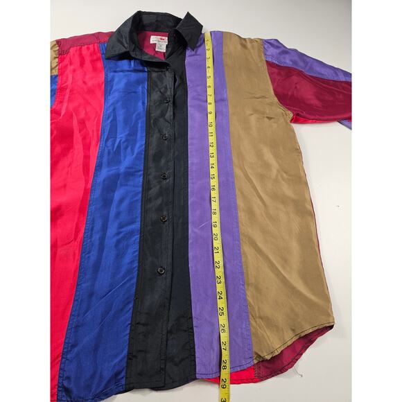 Stunt collections size S (oversized) 90s retro color block 100% silk button up - Picture 7 of 7